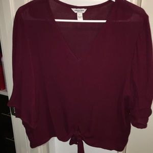 Deep Ruby Tied Bell Sleeve Top